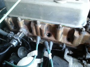 The spark plugs are removed